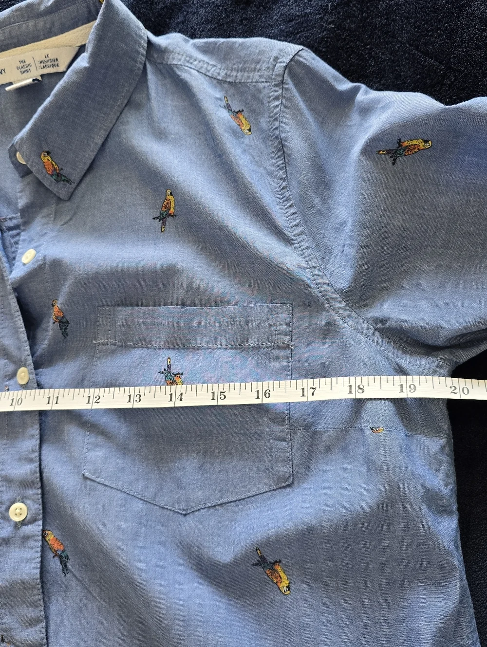 Old Navy Button Up Shirt Women Size M Parrot Collared Blue Long Sleeve - Picture 9 of 10